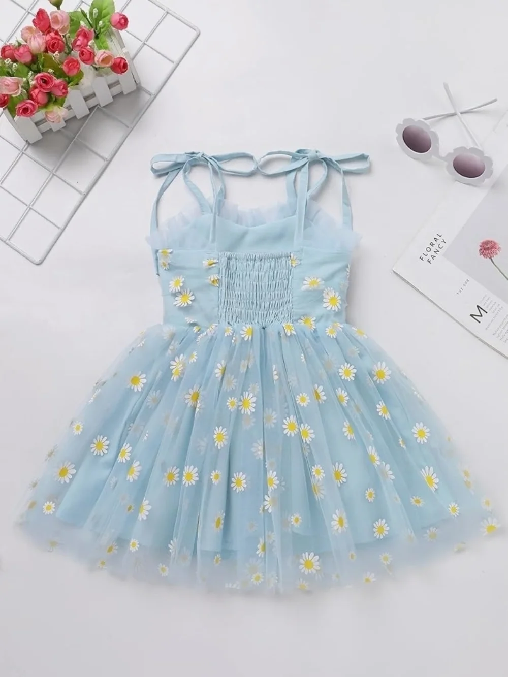 Blue Daisy Tulle Party Dress